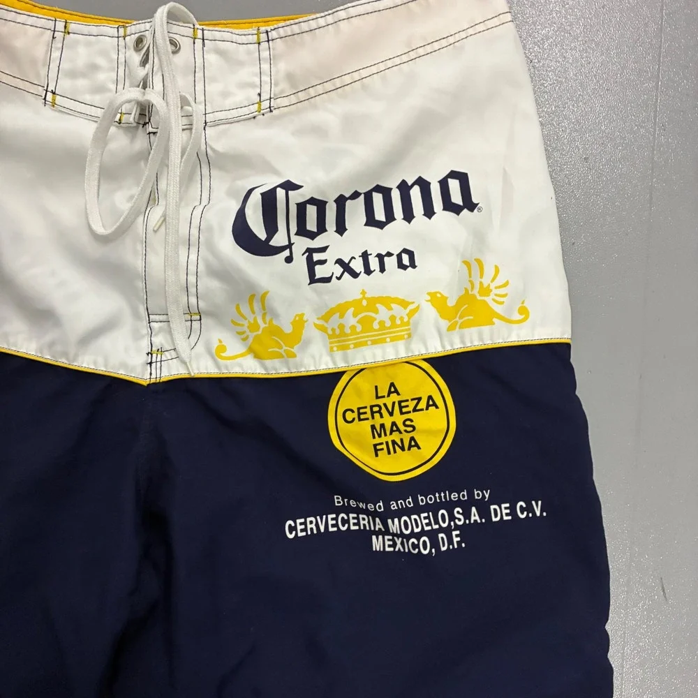 Corona Extra Mens Board Shorts Navy White Yellow Beer Logo Swim Trunks Size 38